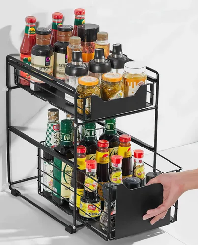 Miniatura 3 de Cesta deslizante de 2 niveles para gabinete con cajón deslizante debajo del fregadero, estante de almacenamiento para encimera de cocina, despensa