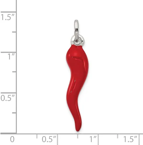 Miniatura 2 de Sonia Jewels Colgante de plata de ley 925 para hombre, esmalte rojo, cornicello, protección de cuerno italiano, 1.299 in x 0.276 in, Metal