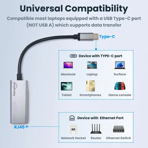 Miniatura 5 de Adaptador Ethernet USBC Paquete de 2, 2 adaptadores de red Gigabit Ethernet TypeC a RJ45 compatible con Windows, MacOS, Linux y más TypeC a RJ45