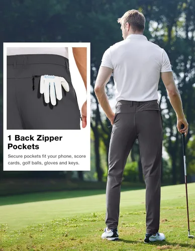 Miniatura 4 de SPECIALMAGIC Pantalones de golf para hombre, elásticos, ajustados, ligeros, con bolsillos con cremallera