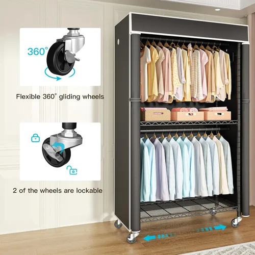 Miniatura 2 de FUTASSI Perchero para ropa con cubierta, armarios rodantes P1C con ruedas, perchero de metal para colgar ropa, armario de almacenamiento de ropa