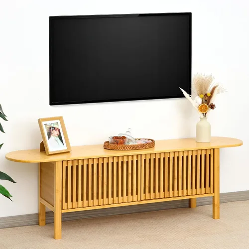 Miniatura 13 de Soporte de TV de bambú para televisores de hasta 65 pulgadas, centro de entretenimiento con almacenamiento, mesa consola multimedia con estante