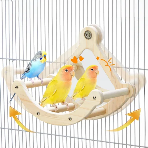 Miniatura 7 de Percha de juguete para pájaros, juguetes y perchas de periquitos con balanceo interactivo, rueda de ejercicio de madera para cacatúas, juguete