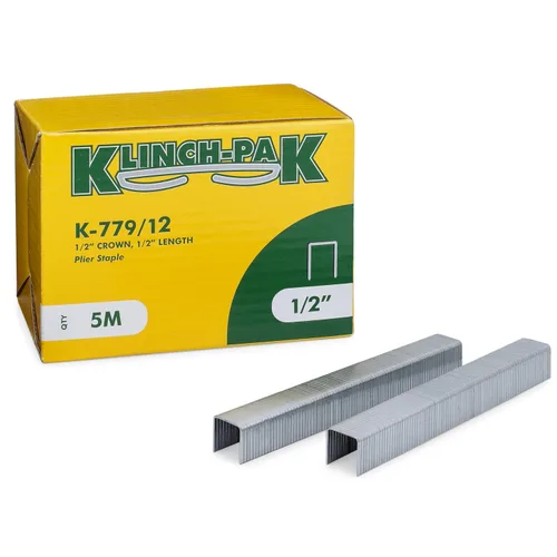 Miniatura 13 de K-777/12, 1/2 pulgada de pierna x 1/2 pulgada de ancho con corona de alicates galvanizados de alta resistencia, 2400 por paquete, para bandejas
