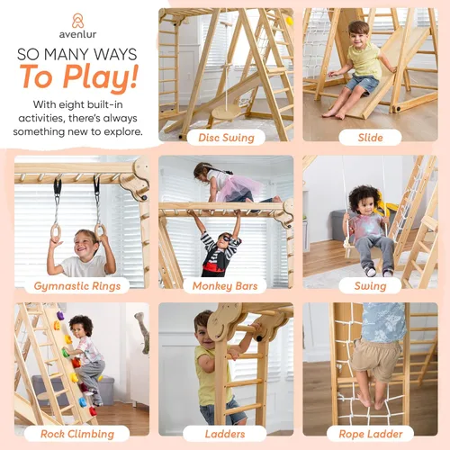 Miniatura 5 de Avenlur Gimnasio de juego interior de 8 en 1 – Gimnasio de la selva para niños pequeños de 2 a 6 años – Juego de escalada de madera para patio