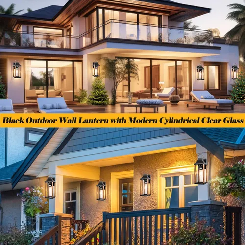Miniatura 2 de Lámpara de Pared Grande para Exteriores 17" H Luminaria con Vidrio Transparente Cilíndrico Aplique de Pared Moderno para Patio Porche Patio, Base