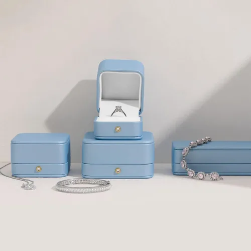 Miniatura 3 de Oirlv Elegante caja de collar azul cielo, caja de presentación de collar de terciopelo blanco interior de cadena larga pulsera collar estuche