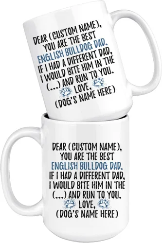 Miniatura 5 de Taza personalizada de Bulldog Inglés para papá, Bulldog británico, taza para papá de bulldog inglés, regalo del dueño de Bulldog Inglés (15 onzas)