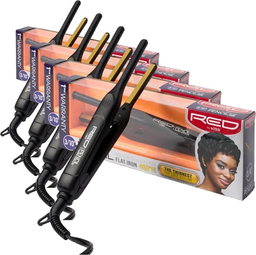 Miniatura 10 de Red by Kiss Plancha plana de lápiz de 0.3 pulgadas, alisadora de pelo de turmalina de cerámica de 3/10 pulgadas para cabello fino, corto y peinado