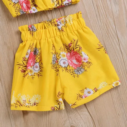 Miniatura 6 de Conjunto de trajes de verano de dos piezas con correa de volantes y pantalones cortos de girasol para niña