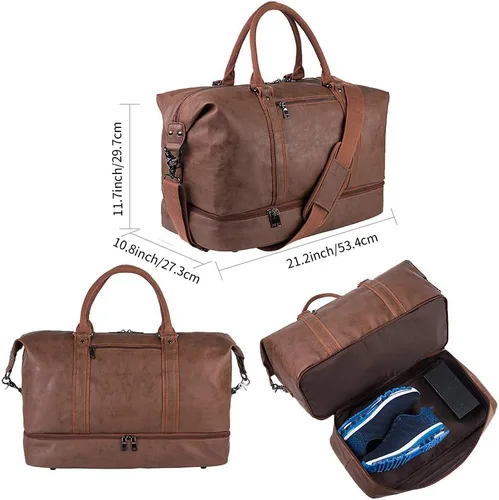Miniatura 2 de Overnight - Bolsa de viaje de lona de cuero de gran tamaño para fines de semana bolsa de transporte grande para hombres o mujeres Marrón Clásico