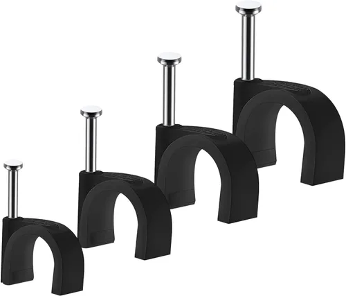 Abnii Clips para Cables, 400 Piezas, 4mm 6mm 8mm 10mm, Clips de Pared para Alambre con Clavos de Acero, Clips Organizadores de Gestión de Cables,
