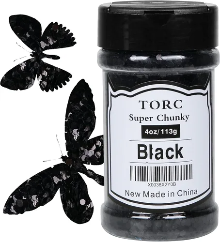TORC Purpurina negra gruesa de 4 onzas para resina, manualidades, arte de uñas, cosméticos, festivales, maquillaje, 1/10 (0.098 in)