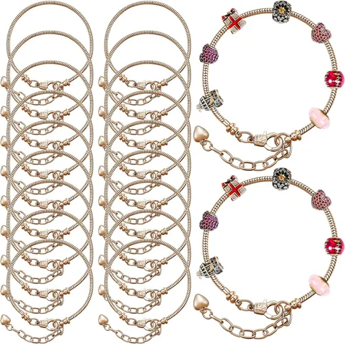 Hicarer - 20 pulseras de serpiente ajustables para hacer joyas, cadenas de acero inoxidable doradas y plateadas con extensor de corazón para