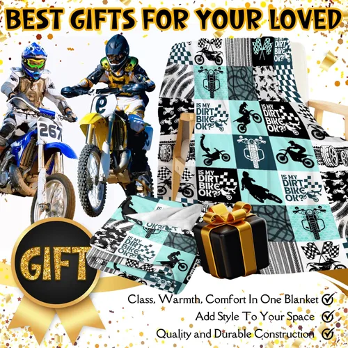 Miniatura 2 de Manta Fresca de Dirt Bike, Mantas de Regalo de Motocicleta de Deportes Extremos para Niños y Hombres, Manta de Cuadrícula de Retazos con Temática