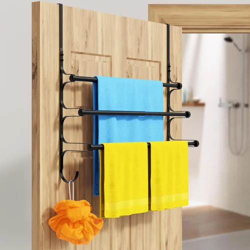 Miniatura 2 de CANYAVE Toallero para colocar sobre la puerta, toallero para puerta de baño, soporte triple para almacenamiento de toallas con ganchos (negro mate)