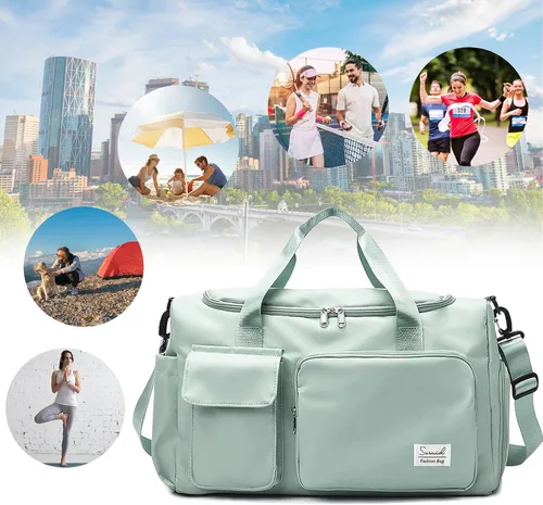 Miniatura 7 de Suruid Bolsa de gimnasio deportiva con compartimento para zapatos, bolsa de viaje con bolsillo separado seco y húmedo para hombres y mujeres, bolsa