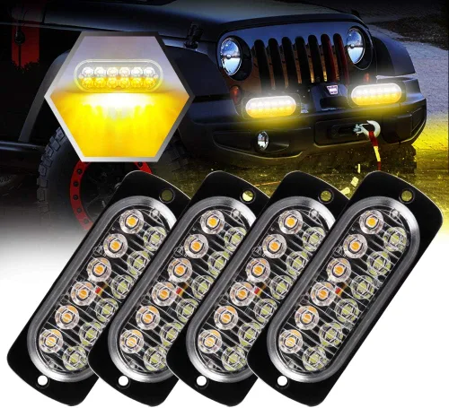 Miniatura 15 de Barra de luz estroboscópica de 4 piezas, 4 LED, ámbar, ultra delgada, con función de sincronización, para coche o camión, luz de emergencia