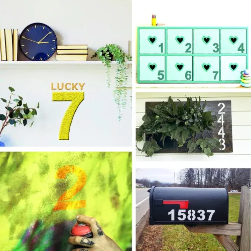 Miniatura 7 de Juego de plantillas de números grandes de 8 pulgadas, juego de plantillas de números de dirección de 0 a 9, plantillas de pintura de números de 7.9