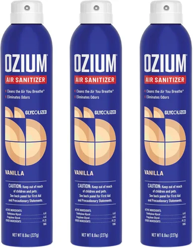 Ozium A807035-3 - Desinfectante de aire y eliminador de olores para hogares, automóviles, oficinas y más, aroma a vainilla, paquete de 3