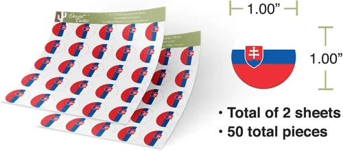 Miniatura 3 de Desert Cactus Adhesivo de vinilo con la bandera de Eslovaquia, 1 pulgada, redondo, dos hojas, 50 piezas en total, con logotipo de país, para niños