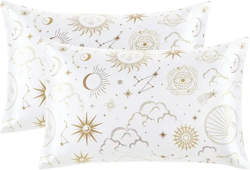 Miniatura 17 de EXQ Home - Funda de almohada de satén para cuidar el cabello y la piel, tamaño estándar, de seda con estampado negro, juego de 2 fundas con cierre