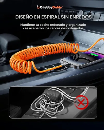 Miniatura 3 de chubbycable Curly Chubby - Cable de carga rápida USB C en espiral de 240 W, cable de carga retráctil trenzado duradero para automóvil compatible