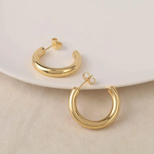 Miniatura 3 de Juego de aretes de aro chapados en oro real de 14 quilates, hipoalergénicos, gruesos y gruesos, joyería gruesa para múltiples piercings, regalo