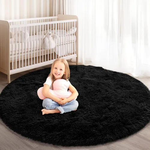 Alfombra Redonda para Dormitorio, Alfombras de Área Circulares Suaves y Esponjosas de 4x4 pies para Cuarto de Niños y Niñas, Habitación Infantil,