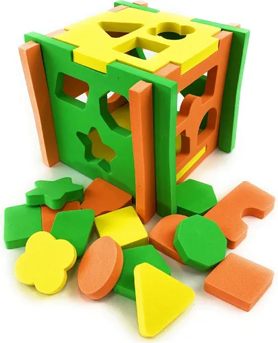 Matty's Toy Stop Clasificador de formas suaves de espuma EVA cubo de 5.5 pulgadas para niños pequeños (colores brillantes)