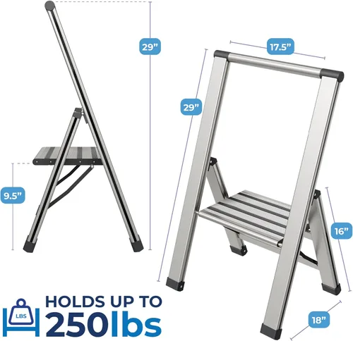 Miniatura 2 de Escalera plegable de 1 escalón, decorativa, de aluminio moderno y hermoso, ligero, perfil ultra delgado, peldaños antideslizantes, resistente
