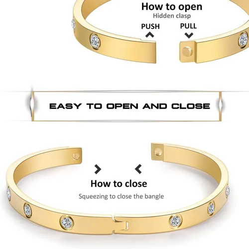 Miniatura 3 de RIMRIVA Gold Bracelets for Women 14K Gold Plated Friendship Bangle Bracelets Cubic Zirconia Stones Stainless Steel Bracelet Jewelry Love Christmas