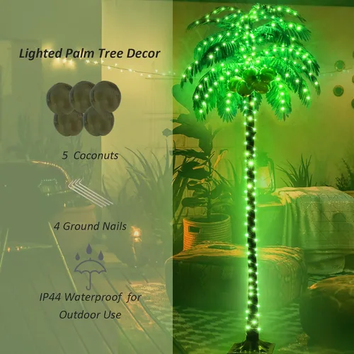 Miniatura 4 de Ledido Palmera Iluminada de 7 Pies que Cambia de Color con 5 Cocos, 218LED Árboles de Palmera Artificiales Iluminados para Exteriores con Control