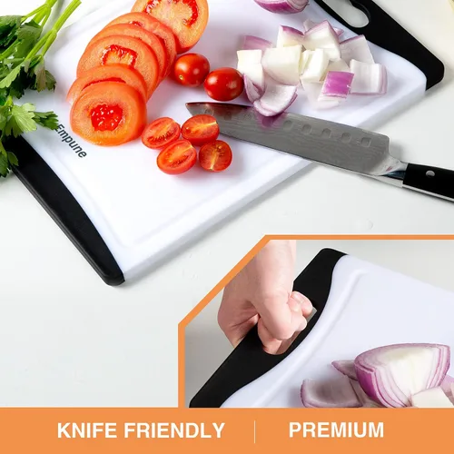 Miniatura 6 de Tablas de cortar extra grandes, de plástico para cocina (juego de 4) Tabla de cortar para lavavajillas con ranuras para jugos, asas de fácil agarre