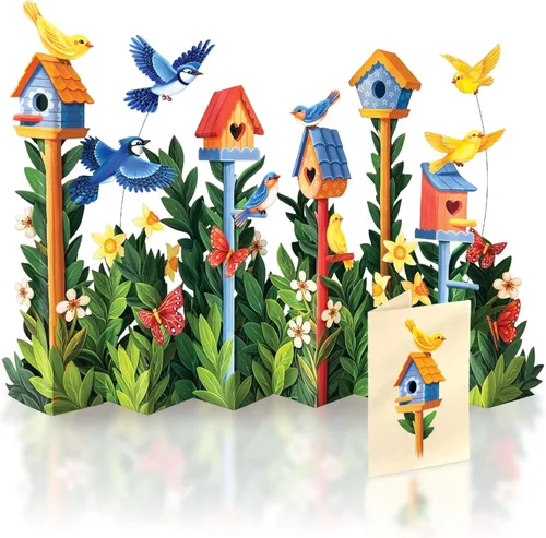 Miniatura 12 de Freshcut Paper Tarjetas desplegables, mini jardín de casa de pájaros, ramo de flores de tamaño natural de 9 pulgadas, tarjeta de felicitación