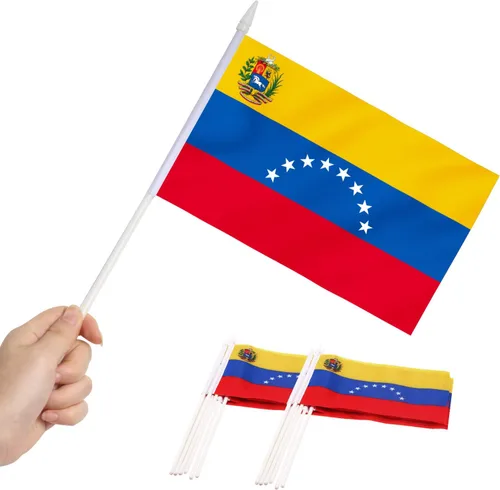 Miniatura 20 de Anley Mini bandera de El Salvador, paquete de 12 unidades, banderas salvadoreñas pequeñas en miniatura de mano en barra, resistentes a