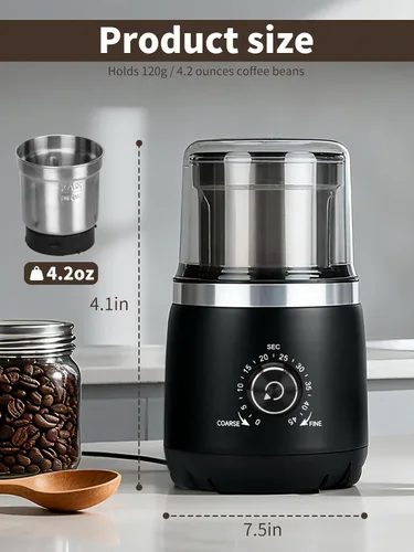 Miniatura 3 de LAOION Molinillo de café eléctrico con cuchillas silenciosas y perilla de temporizador para ajustar de grueso a fino, molinillo de café expreso