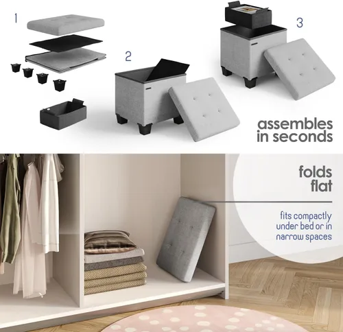Miniatura 9 de Cubo otomano de almacenamiento con cubo pequeño, otomana cuadrada de 15 pulgadas con almacenamiento para sala de estar y dormitorio, reposapiés