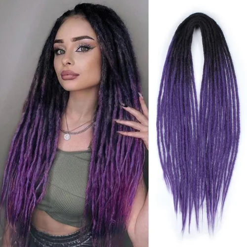 Miniatura 46 de 15 extensiones de rastas de doble extremo, 24 pulgadas, extensiones de rastas falsas de 0.6 pulgadas, color marrón degradado, extensiones de rastas