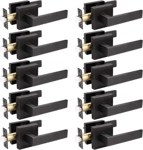 Miniatura 9 de Probrico - Juego de 5 manijas de puerta de paso resistentes para armarios y pasillos, juego de manijas de puerta sin llave de diseño cuadrado Oil