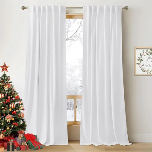 RYB HOME - Cortinas de terciopelo blanco, suaves y modernas, con pestaña trasera y bolsillo para cortinero, para dormitorio, sala, comedor, 52