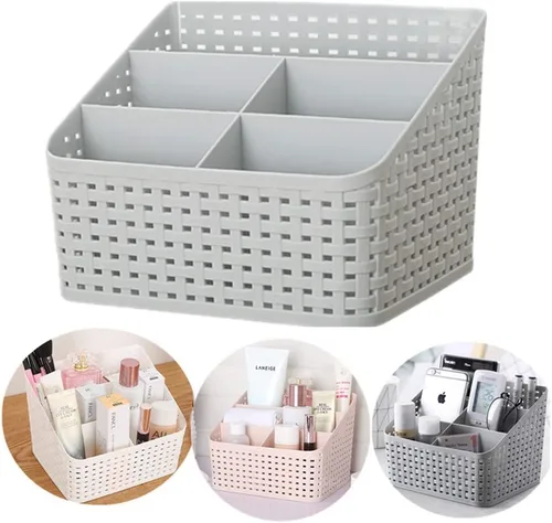Organizador de escritorio de plástico, organizador de almacenamiento de 5 compartimentos, soporte para contenedores de escritorio para suministros
