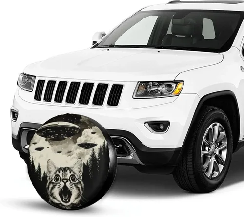 Miniatura 3 de Cool Cat and UFO Spare Tire Cover Wheel Protectors Dust-Proof Wheel Tire Cover Fit Trailer, Rv, Sand Many Vehicle 14inch