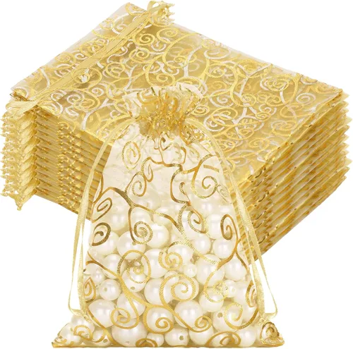 Miniatura 8 de joycraft 50 bolsas de regalo de organza – 11.8 x 7.9 pulgadas, bolsas de regalo de malla dorada con cordón, bolsa de organza para regalo de San