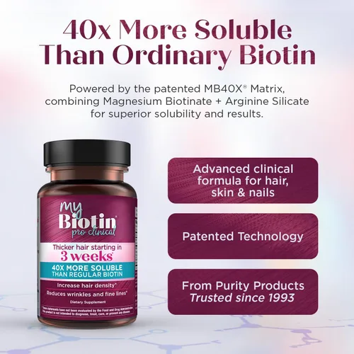 Miniatura 2 de Purity Products MyBiotin ProClinical – Cabello más grueso a partir de 3 semanas y combate las arrugas – Matriz de biotina y vitamina B7 patentada
