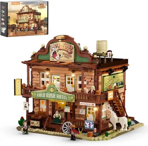 Lumibricks Western-Inn - Juego de 2682 piezas de construcción de hotel de construcción ligera The Old West Inn para adultos y amantes del oeste