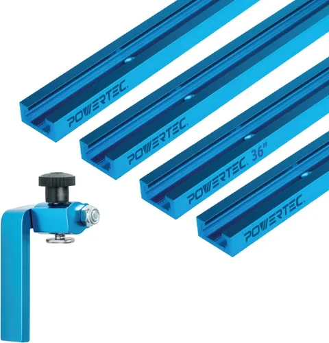 Miniatura 8 de POWERTEC Tope abatible para valla de 2-1/4 pulgadas para sierra de mesa, sierra ingletadora y prensa de taladro, accesorios de riel en T