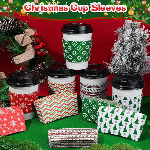Miniatura 4 de Sliner Paquete de 200 Fundas para Tazas de Café Navideñas Desechables Fundas de Papel para Tazas de Doble Capa Cubiertas para Tazas de Café de 12 16