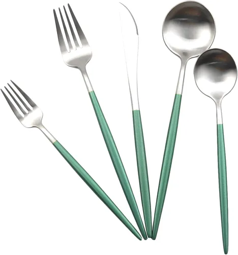 Juego de cubiertos de lujo, 20 piezas de vajilla de acero inoxidable 18/10 con mango blanco mate para 4 personas, incluyendo tenedores, cucharas,