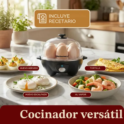 Miniatura 7 de Elite Gourmet EGC-007B # - Olla rápida para huevos, 7 huevos fáciles de pelar, duros, medianos, suaves, escalfador, máquina de tortillas, apagado
